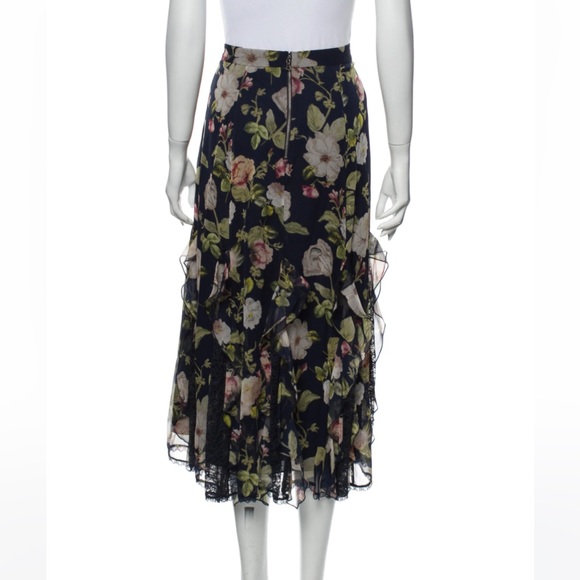 ALICE + OLIVIA Moody Floral Silk & Lace Skirt. Size 4 - Picture 3 of 11